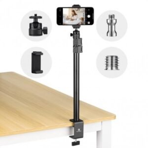 K&F Concept 37-90cm C-Clamp Desktop Stand with Ball Head, Light Stand Adapter, and Phone Holder