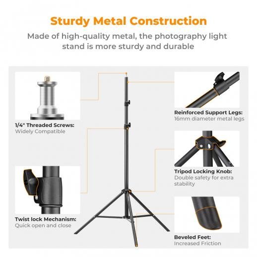 K&F Concept Light Stand for Photography 9.1ft/2.8M Portable Extendable Photo Video Tripod Stand - Gambar 4