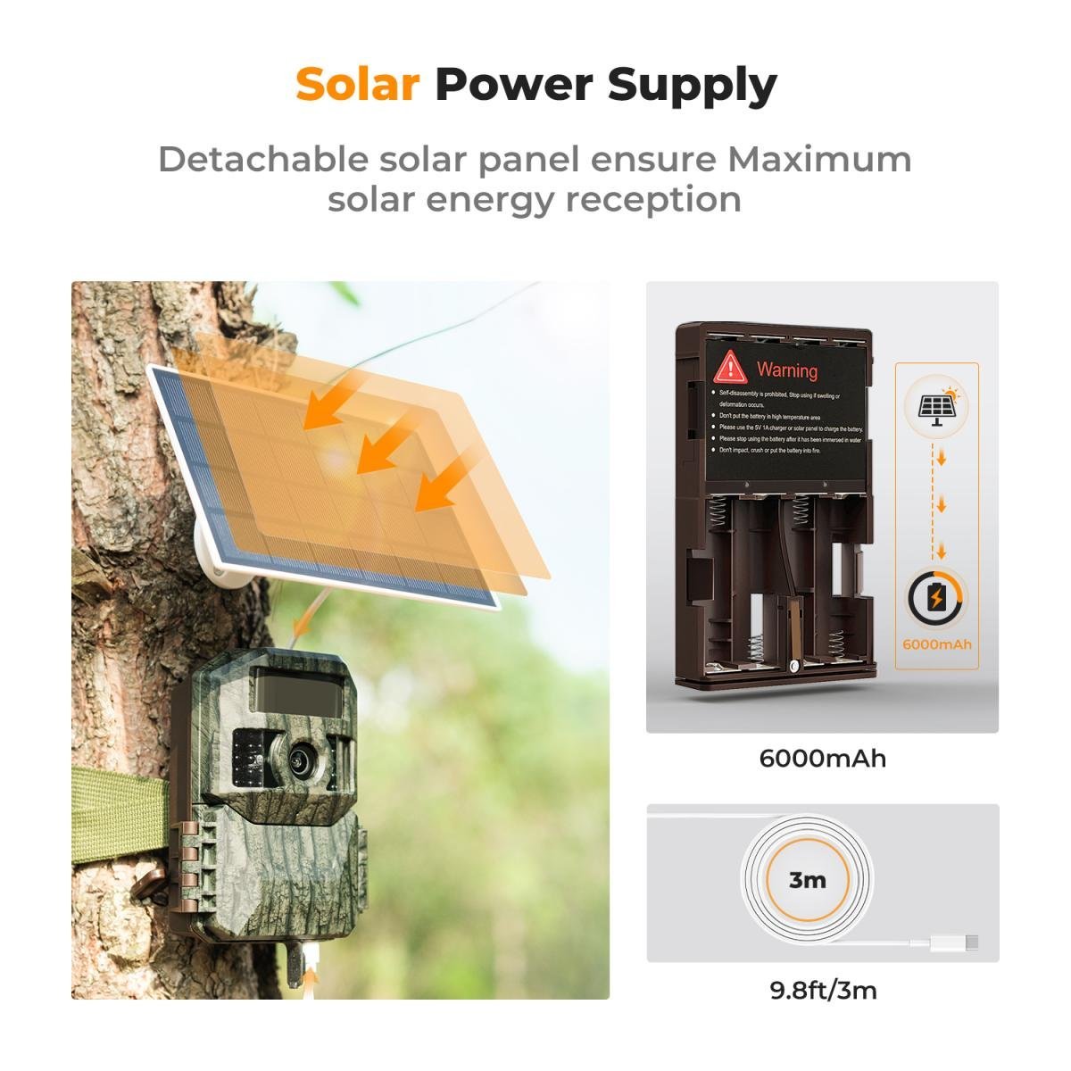 Solar Trail Camera 48MP*4K Ultra HD Wireless Wildlife Camera Dual Battery Compartment Design (6000mAh Rechargeable Battery + 3w Solar Panels) With 64g SD Card - Gambar 8