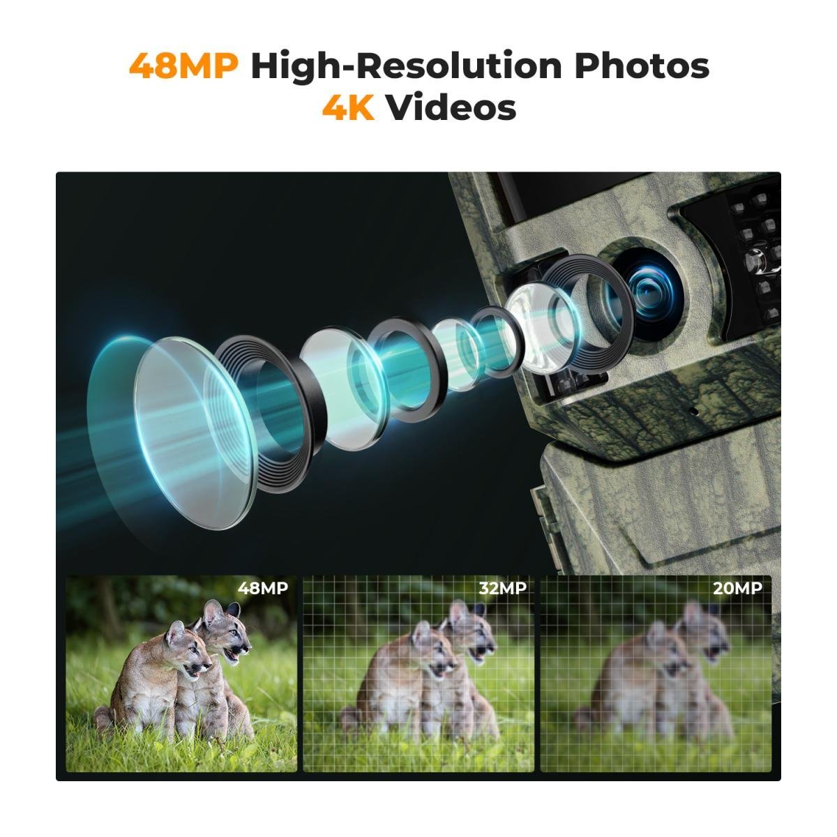 Solar Trail Camera 48MP*4K Ultra HD Wireless Wildlife Camera Dual Battery Compartment Design (6000mAh Rechargeable Battery + 3w Solar Panels) With 64g SD Card - Gambar 7