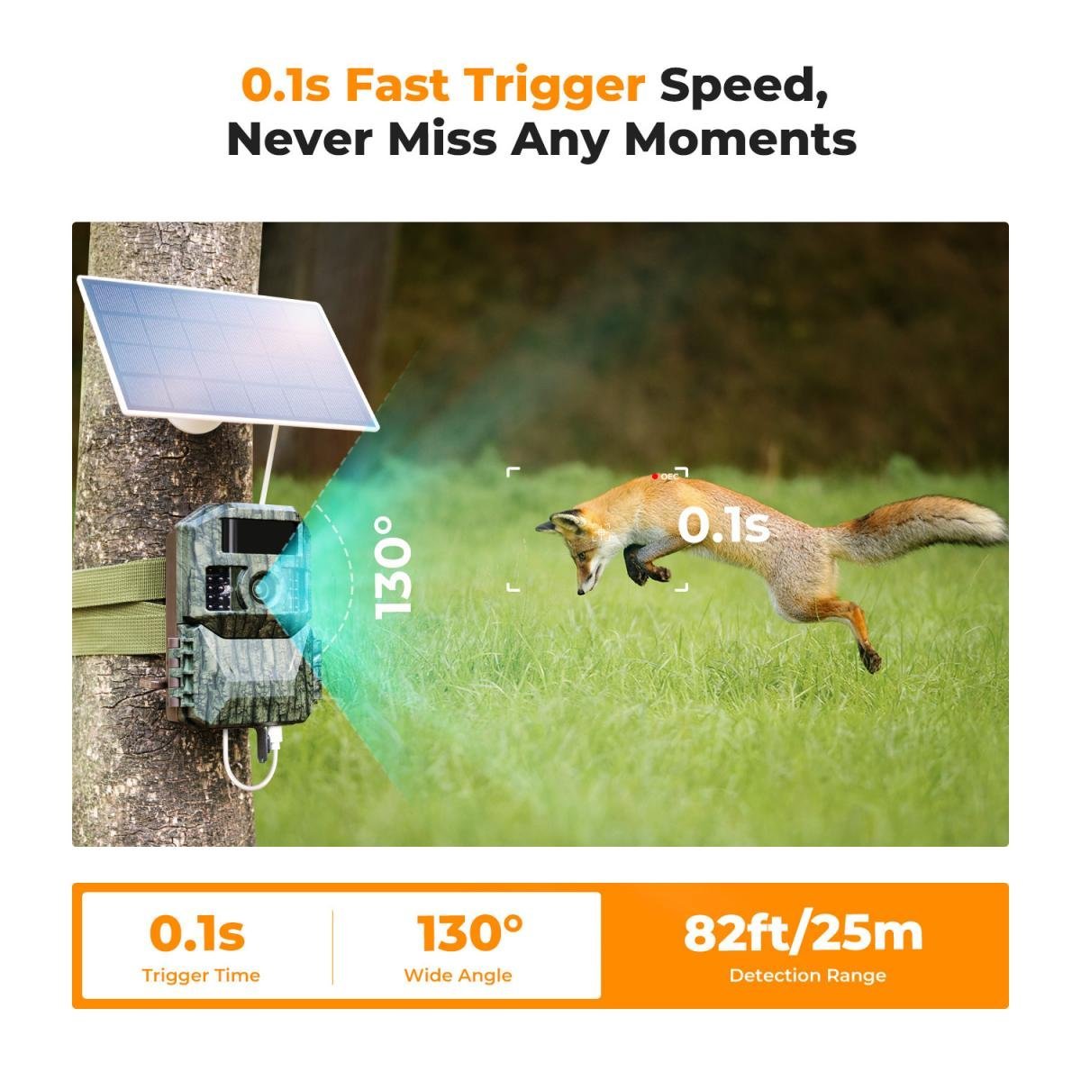 Solar Trail Camera 48MP*4K Ultra HD Wireless Wildlife Camera Dual Battery Compartment Design (6000mAh Rechargeable Battery + 3w Solar Panels) With 64g SD Card - Gambar 6