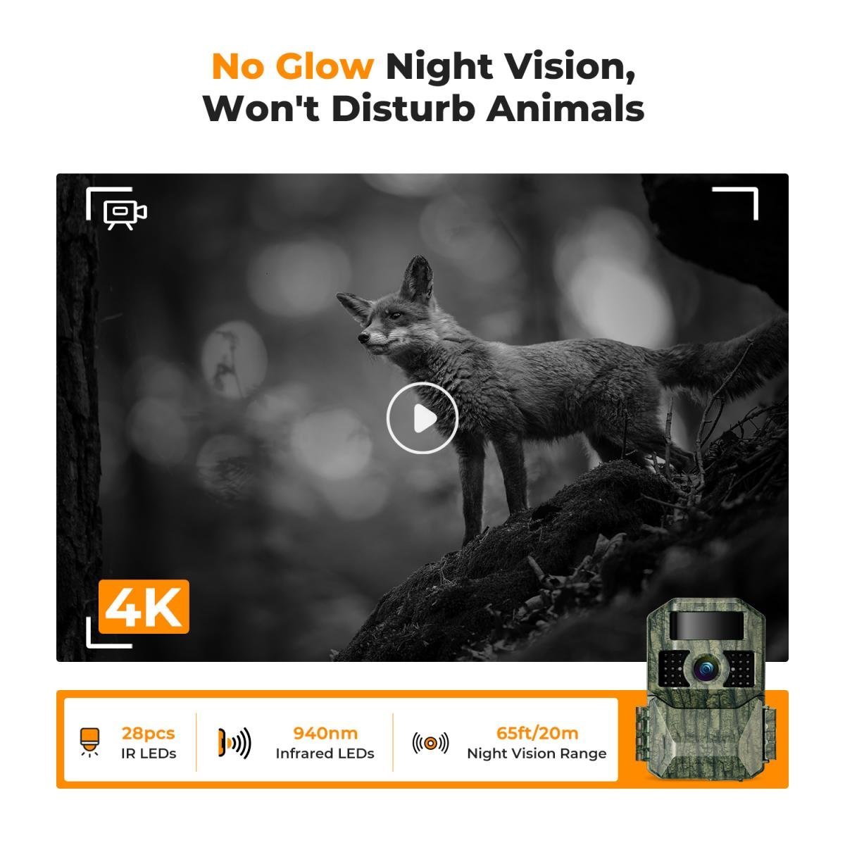 Solar Trail Camera 48MP*4K Ultra HD Wireless Wildlife Camera Dual Battery Compartment Design (6000mAh Rechargeable Battery + 3w Solar Panels) With 64g SD Card - Gambar 5