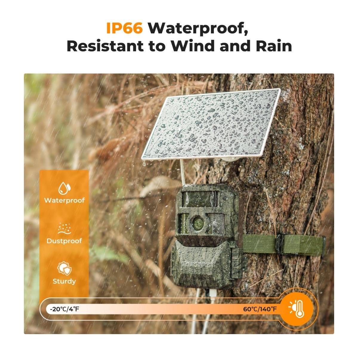 Solar Trail Camera 48MP*4K Ultra HD Wireless Wildlife Camera Dual Battery Compartment Design (6000mAh Rechargeable Battery + 3w Solar Panels) With 64g SD Card - Gambar 4