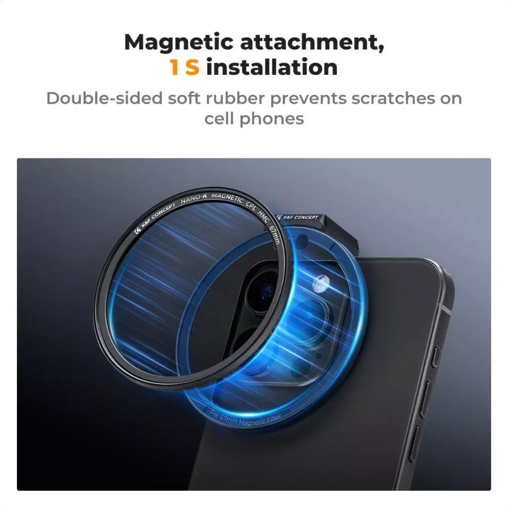 K&F Concept Clip-On Magnetic CPL Filter Kit For iPhone and Samsung S22 S23 Ultra & 67mm Camera lens - Gambar 8