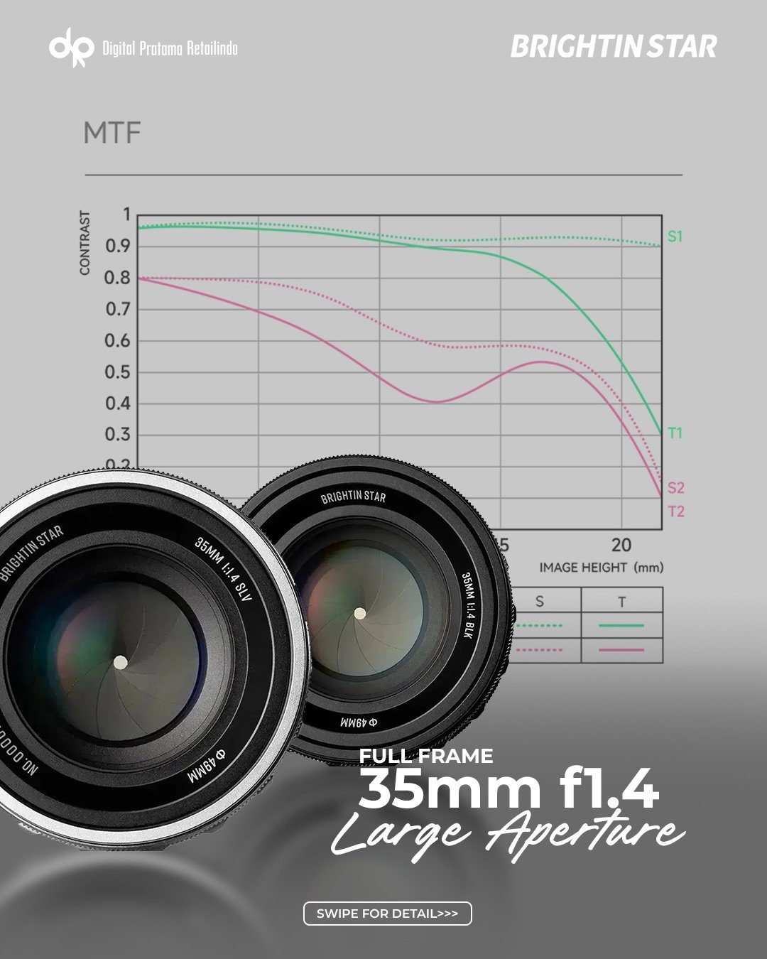 Brightin Star Lens MF 35mm F1.4 XF Silver Full-Frame - Gambar 6