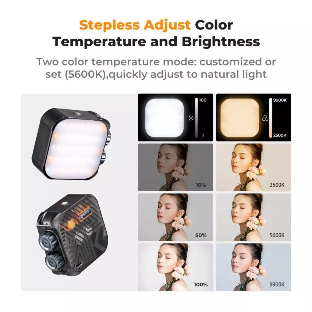 K&F Lighting RGB (Black) 2500K - 9900K CRI 96+ Built-in 2000mAh Battery, 21 Lighting Effects - Gambar 7